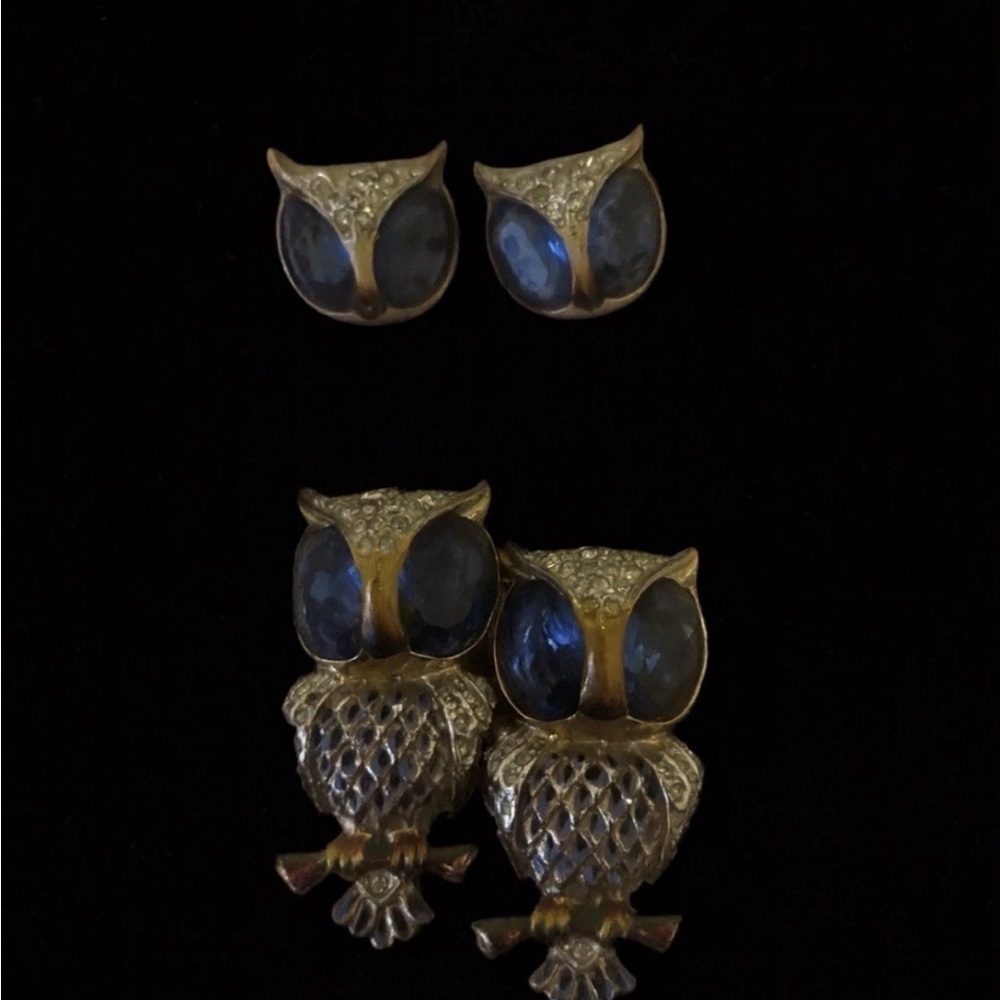 CORO 1940’s Sterling  Silver Owl Duette with rare matching earrings